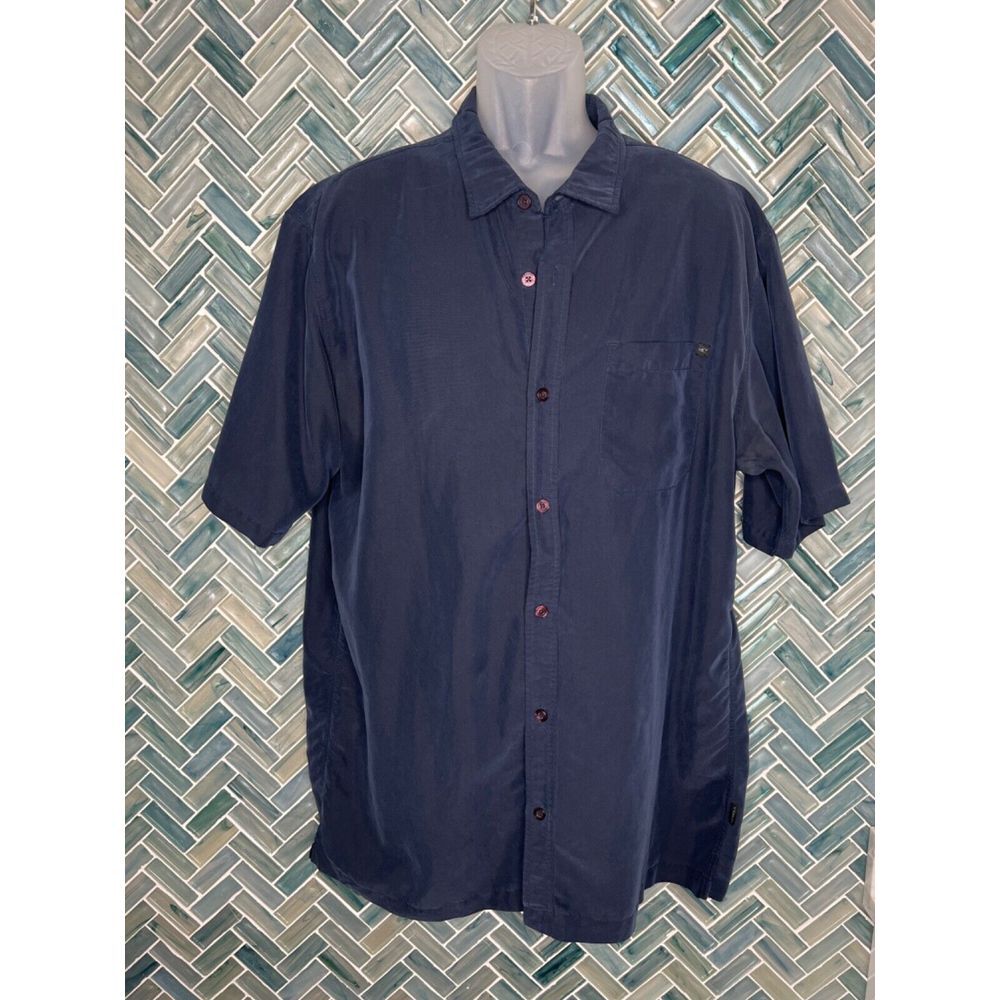 MENS QUIKSILVER‎ NAVY BLUE LONG SLEEVE BUTTON UP COLLARED SHIRT XL SILKY FEEL